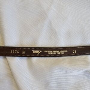 Tory English Bridle Stitched Leather Belt w/Brass Buckle